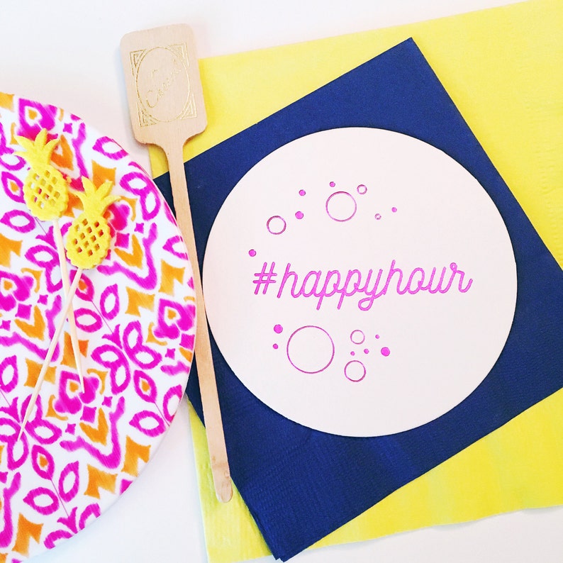 Happy Hour Coasters Personalized Coasters Custom Coasters Etsy
