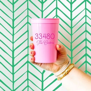 May include: A pink plastic cup with the number 33480 and the text "The Carters" printed on it.