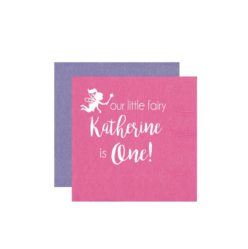 Fairy first birthday napkins Fairy themed party napkins Fairy themed birthday First birthday napkins Girl first birthday