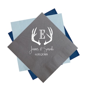 antler napkins, wedding reception napkins, rustic wedding napkins, personalized napkins, custom napkins, personalized cocktail napkins