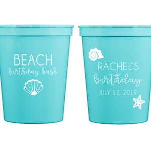 Beach birthday cups, Beach birthday bash, Beach bachelorette, Beach themed birthday party, Beach theme party, Personalized birthday cups