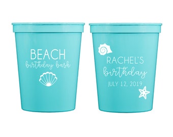Beach birthday cups, Beach birthday bash, Beach bachelorette, Beach themed birthday party, Beach theme party, Personalized birthday cups