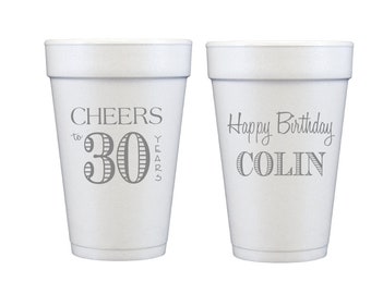 Cheers to 30 years birthday cups, Guys birthday cups, 30th birthday party cups, Personalized birthday cup, Foam birthday cup, Adult birthday