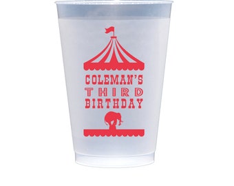 Circus birthday cups, Circus themed party, Circus cups, Under the big top, Birthday cups, Personalized cups, Personalized shatterproof cups