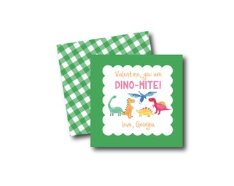Dinosaur valentine, Valentine gift tag, Kids Valentine class party, Dino-mite, Personalized valentines tag, Printable dino valentine