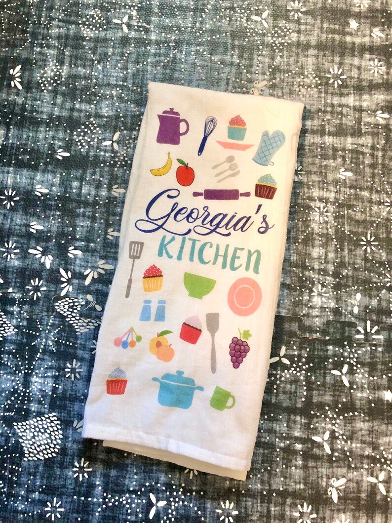 Personalized tea towel, Play kitchen accessory, Toddler kitchen accessory, Custom Kid Kitchen tea towel, Toddler gift idea, Flour sac towel image 4
