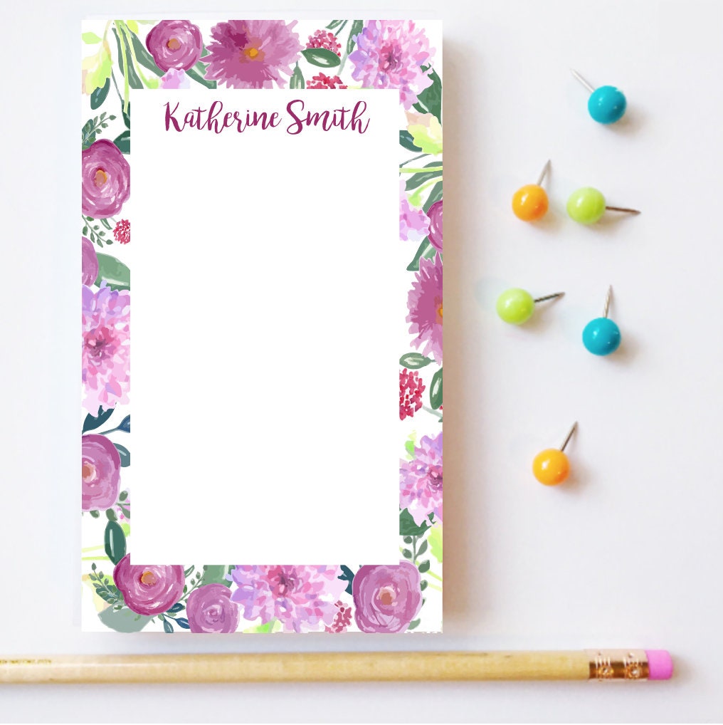 Floral Notepad Monogrammed Notepad Personalized Notepad