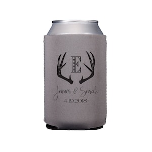 Antler huggie, Personalized Reception can cooler, antler can cooler, wedding can cooler, neoprene personalized party favor, drink sleeve