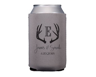 Antler huggie, Personalized Reception can cooler, antler can cooler, wedding can cooler, neoprene personalized party favor, drink sleeve