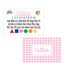 Personalized placemat, Alphabet placemat, Gingham placemat, Kids Placemat, Customized Placemats for kids, laminated name tracing