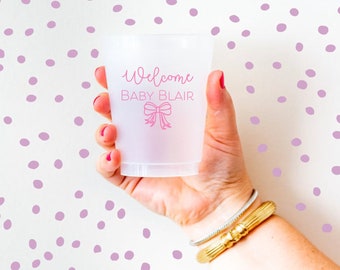 Baby girl shower, Baby shower cups, Bow cups, Personalized plastic cups, Personalized shatterproof cups, Frosted baby shower cups, Girl bows