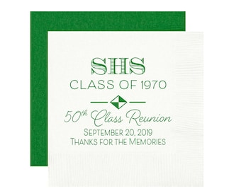 High school reunion napkins, class reunion napkins, personalized napkins, high school graduation party, reunion napkins, 50th reunion