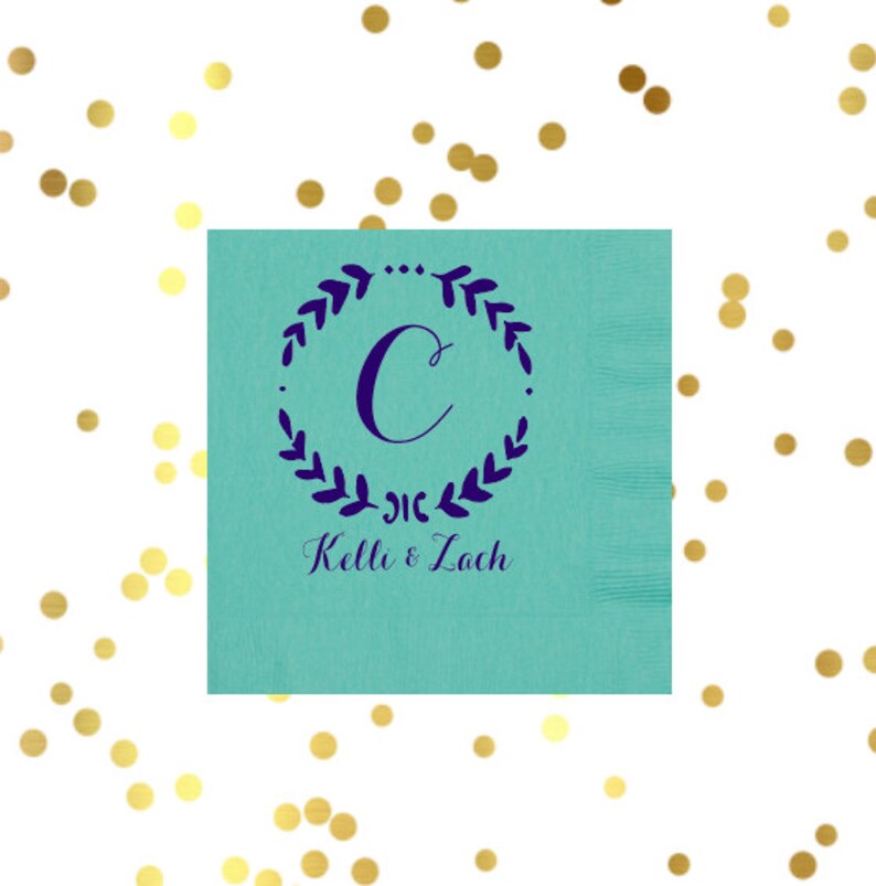 Monogrammed cocktail napkins flower wreath napkin floral Etsy