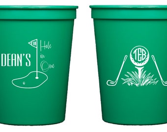 Hole in one golf party cups, Golf birthday cups, Golf theme party cups, Golf party favor, First birthday cups, Monogrammed Golf