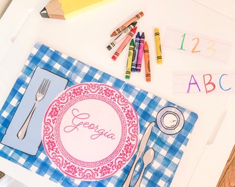 Personalized placemat, Kids Personalized Placemat, Gingham placemat, Customized Placemats for kids, Kids Placemat, Personalized Kids Gift