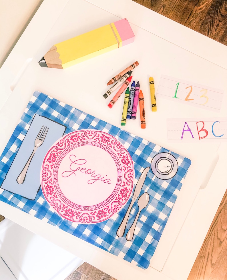 Personalized Placemat Kids Personalized Placemat Gingham Etsy