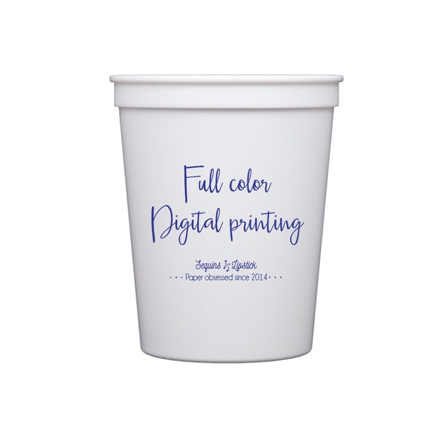 Full color printing, Digital full color stadium cups, Full color logo printing, Watercolor artwork printing, Personalized plastic cups