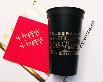 Custom party cups, Birthday cups, party cups, personalized plastic cups, birthday party favor, reusable stadium cups, personalized birthday