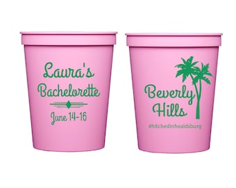 Beverly Hills bachelorette party cups, Bachelorette bash cups, Personalized party cups, Personalized plastic cups, Palm print cups