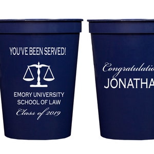 Law school graduation cups, You've been served, Grad cups, Class of 2022, 2022 grad party favor, Juris doctor, Personalized cups