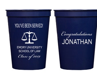 Law school graduation cups, You've been served, Grad cups, Class of 2022, 2022 grad party favor, Juris doctor, Personalized cups