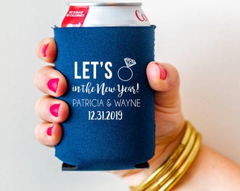 New Years Eve wedding can cooler, New Years Eve wedding hugger, New Years eve wedding can cooler, Ring in the new year engagement