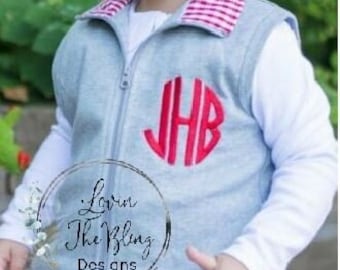 Kids Monogrammed Cotton Vest - Personalized Full Zip, Fall Outerwear