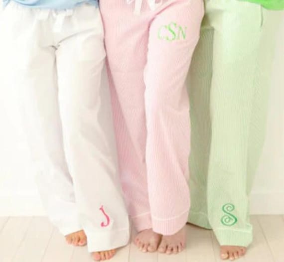 Seersucker Lounge Pants Embroidered Monogrammed – Women's Pajama Bottoms