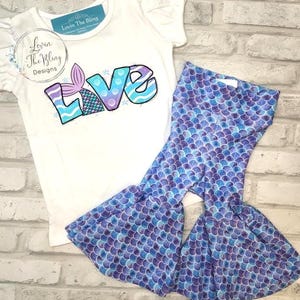 Mermaid Birthday Outfit: Bell Bottom Set, Personalized Little Mermaid Top
