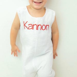 Monogrammed Gingham Jon Jon Boys Girls Overalls - Personalized Baby Shortalls
