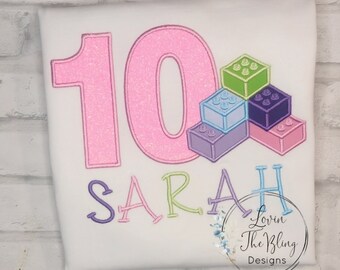 Embroidered Building Blocks Birthday Shirt: Personalized Party Tee