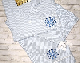 Monogrammed Seersucker Pajama Set: Women's Lounge Pants