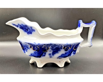 Salsera antigua de porcelana azul Argyle Flow de W.M. Grindley, 7,5 pulgadas.