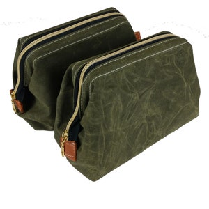 Toiletry Bag, Dopp Kit, Shaving Kit, Makeup Bag, Cosmetics Bag, Framed Bag, Zipper Pouch, Wash Bag, Olive Green, Charcoal Gray, Waxed Canvas