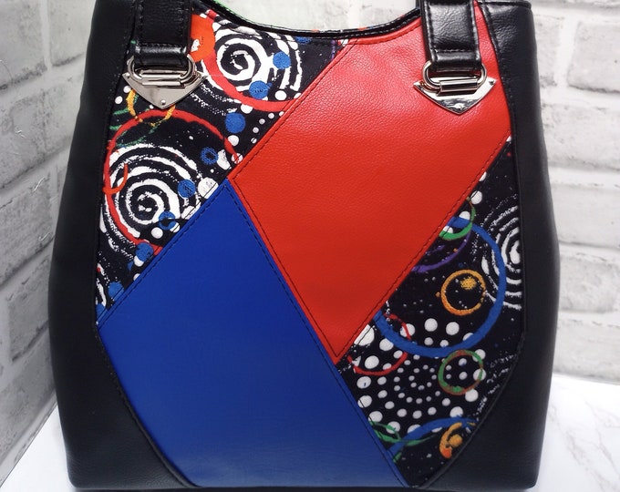 Red Blue Green Yellow Black Color Block Large Shoulder Bag