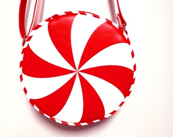 Red and White Peppermint Candy Crossbody Bag