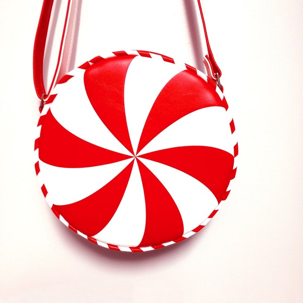 Red and White Peppermint Candy Crossbody Bag