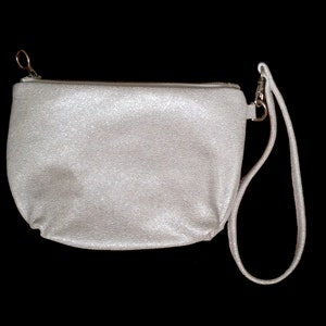 Handmade Silver Shimmer Leather Clutch: Evening Bag with Wrist Strap