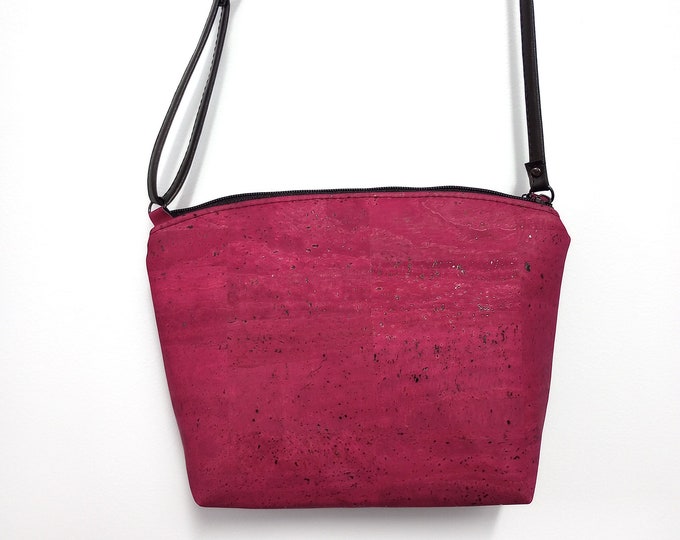 Burgundy Wine Cork Fabric Medium Lulu Crossbody with Adjustable Strap