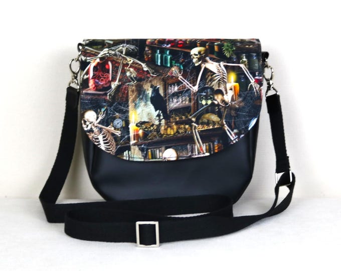 Halloween Crossbody Purse With Skeleton Apothecary Flap