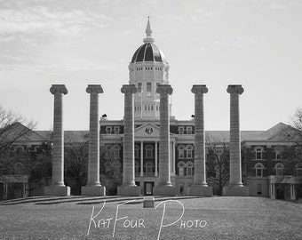 Monochrome Architechtural Photo, Mizzou Columns and Jesse Hall, Mizzou Quad Columns, Home Decor, Mizzou Tigers, Columbia Missouri Tigers