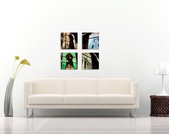 Green Blue and Beige Keyhole Statue Photo, Columbia Missouri, Stretched Canvas, Canvas Photograph, Nighttime Photo, Fine Art Print, Set of 4