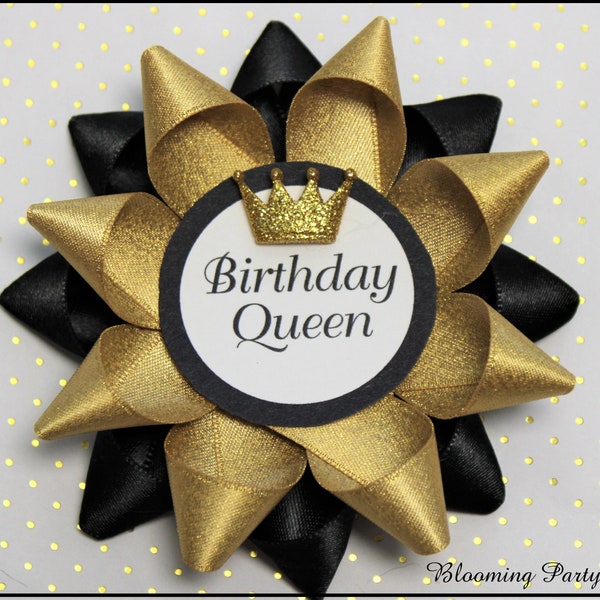 Black and Gold Birthday Queen Corsage Gold and Black Birthday Corsage Birthday Pin