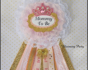 Princess Mommy To Be Corsage Pink and Gold Princess Baby Shower Corsage Pink and Gold Baby Shower Corsage Princess Its A Girl Pin