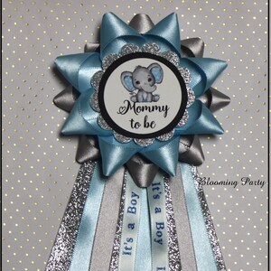 Blue Elephant Mommy To Be Corsage Blue and Silver Grandma To Be Corsage Blue and Gray Elephant Baby Shower Boy Baby Shower Corsage