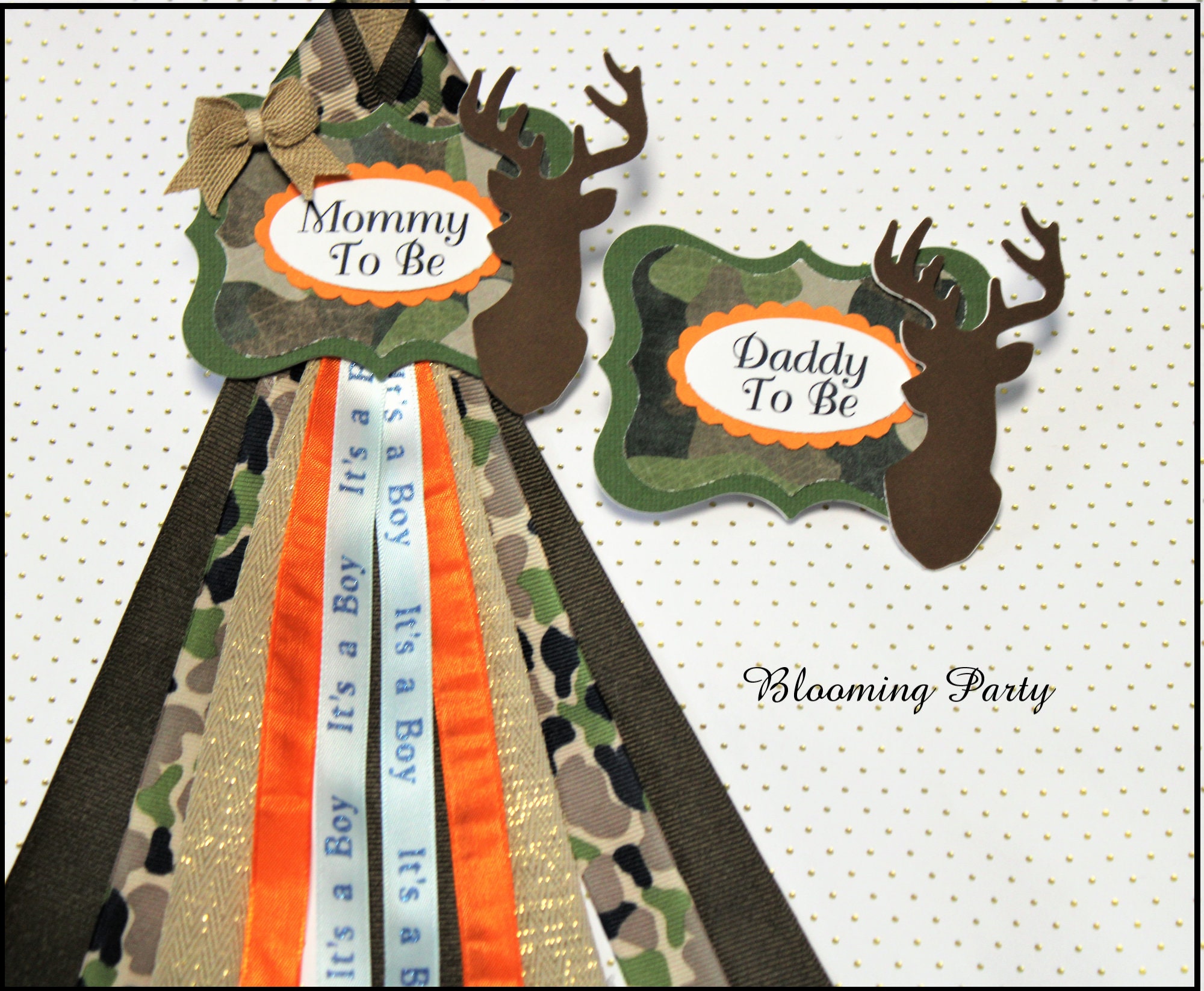 Hunting Mommy To Be and Daddy To Be Badge Or Any Name Camo Mommy To Be  Corsage Hunting Baby Shower Guest Corsage