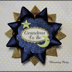 Navy Blue and Gold Moon and Stars Grandma To Be Corsage Twinkle Little Star Baby Corsage Gold Baby Shower Navy Blue Star Corsage