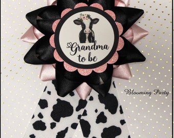 Cow Grandma To Be Corsage Pink and Black Cow Baby Shower Corsage Farm Baby Shower Pink and Black Baby shower Corsage Cow Mommy To Be Corsage