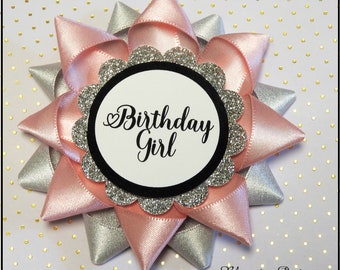 Pink and Silver Birthday Girl Corsage Silver and Pink Birthday Corsage Pink and Silver Birthday Pin Birthday Party Pin