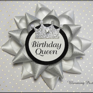 White and Silver Birthday Queen Corsage Silver Birthday Corsage Birthday Pin